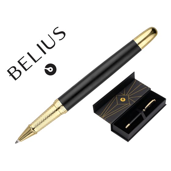 Boligrafo Belius Soiree Aluminio Color Art Deco Negro Y Dorado Tinta Azul Caja De Diseño