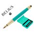 Pluma Y Estuche Belius Soiree Color Art Deco Turquesa Dorado Tinta Azul Caja De Diseño