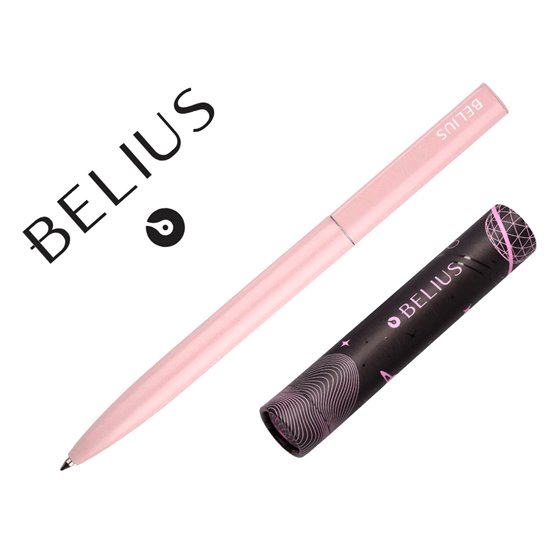 Boligrafo Belius Rocket B Aluminio Color Minimalista Rosa Tinta Azul Caja Cilindrica