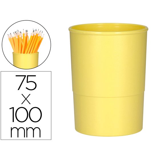Cubilete Portalapices Q-Connect Amarillo Pastel Opaco Plastico Diametro 75 Mm Alto 100 Mm