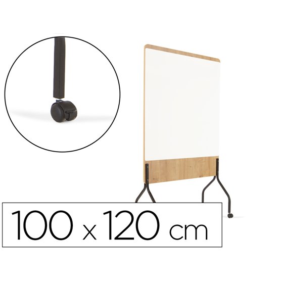 Pizarra Blanca Rocada Doble Cara Lacada Magnetica Tablero Melamina Roble Base Con 4 Ruedas 92X125 Cm