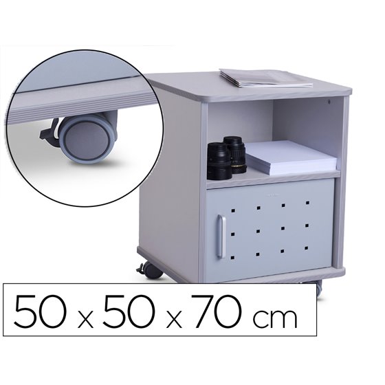 Mesa Auxiliar Rocada Rd-4030 Para Fotocopiadoras/Fax Melamina Con Ruedas Y Puerta Metalica Color Gris 50X50X70