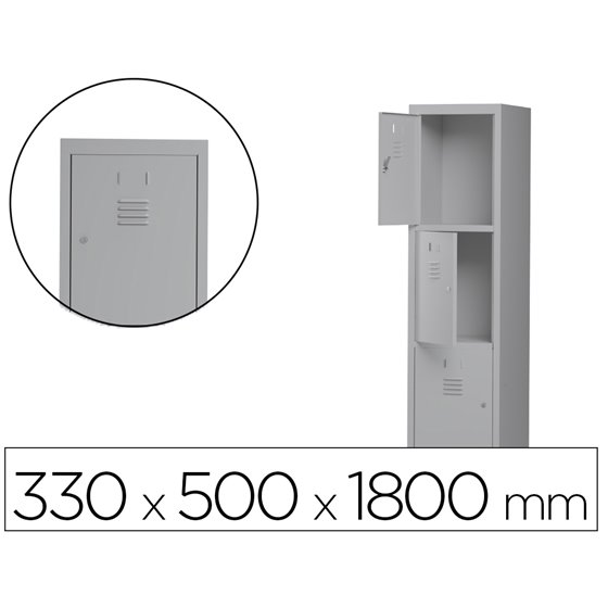 Taquilla Metalica Rocada 300 1 Modulo 3 Puertas Gris 330X500X1800 Mm