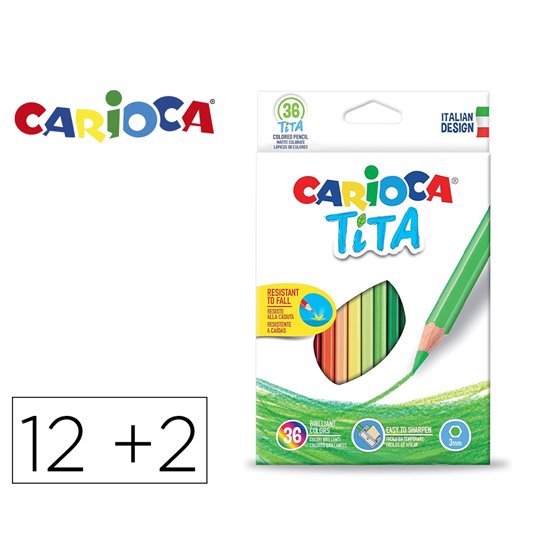Lapices De Colores Carioca Tita Hexagonal 12 Unidades Colores Surtidos + 2 Gratis