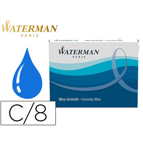 Tinta Estilografica Waterman Serenity Blue Caja De 8 Cartuchos Standard Largos