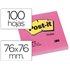Bloc De Notas Adhesivas Quita Y Pon Post-It 76X76 Mm Fucsia Neon Con 100 Hojas