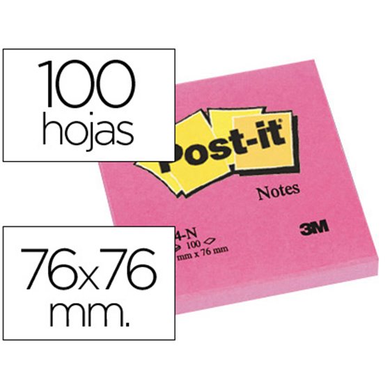 Bloc De Notas Adhesivas Quita Y Pon Post-It 76X76 Mm Fucsia Neon Con 100 Hojas