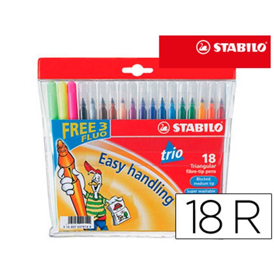 Rotulador Stabilo Trio A-Z Caja De 18 Unidades Colores Surtidos