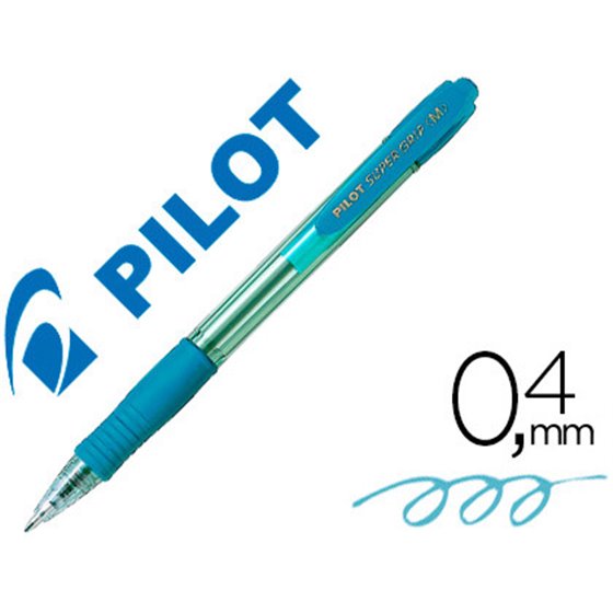 Boligrafo Pilot Super Grip Celeste Retractil Sujecion De Caucho Tinta Base De Aceite