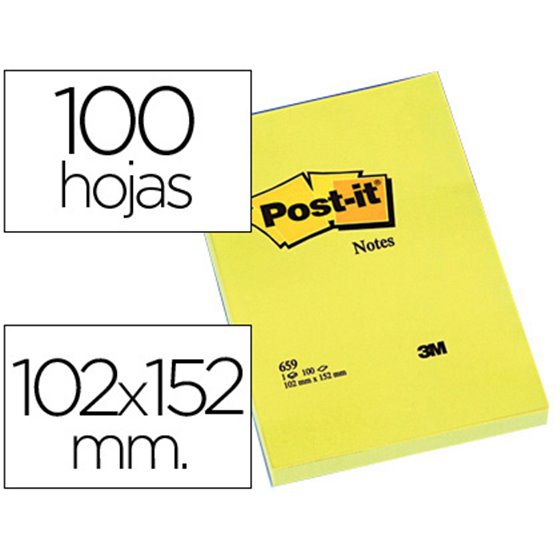 Bloc De Notas Adhesivas Quita Y Pon Post-It 102X152 Mm Con 100 Hojas 659