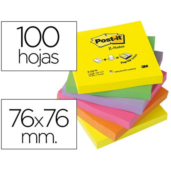 Bloc De Notas Adhesivas Quita Y Pon Post-It 76X76 Mm Z-Notesultra Intenso Pack De 6 Blocs Surtido