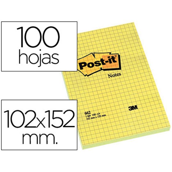Bloc De Notas Adhesivas Quita Y Pon Post-It 102X152 Mm Cuadriculado 662
