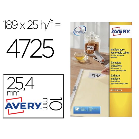 Etiqueta Adhesiva Avery Tamaño 25,4X10 Mm Removible Paquete De 25 Hojas Especial Codigos De Barras