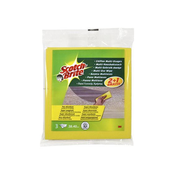 Bayeta Multiuso 3M Scotch Brite Amarilla Pack 2 Unidades + 1 Gratis