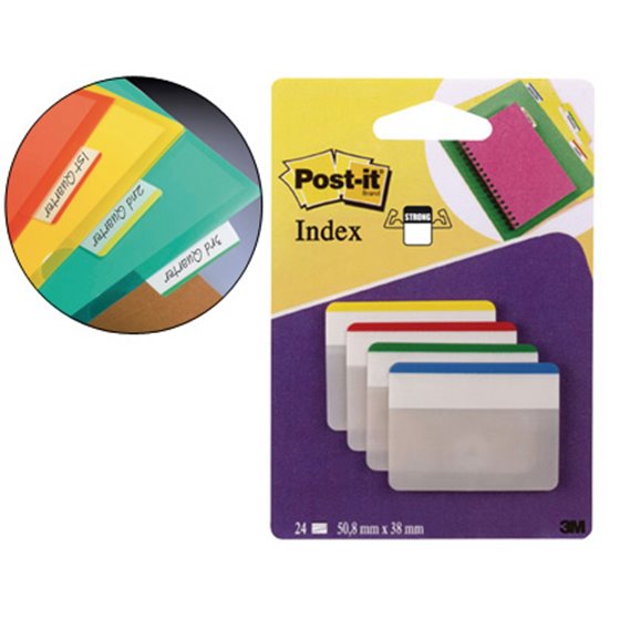 Banderitas Separadoras Rigidas Dispensador 4 Colores Post-It Index 686F-1 Grandes 24 Banderitas