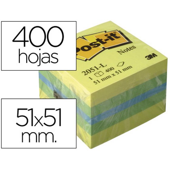 Bloc De Notas Adhesivas Quita Y Pon Post-It 51X51 Mm Minicubo Color Limon 2051-L 400 Hojas