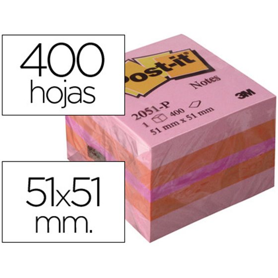 Bloc De Notas Adhesivas Quita Y Pon Post-It 51X51 Mm Minicubo Color Rosa 2051-P 400 Hojas