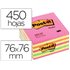 Bloc De Notas Adhesivas Quita Y Pon Post-It 76X76 Mm Cubo Color Rosa Neon 450 Hojas