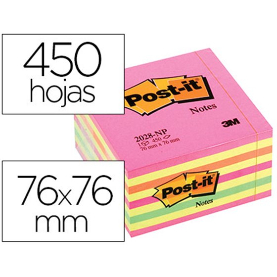 Bloc De Notas Adhesivas Quita Y Pon Post-It 76X76 Mm Cubo Color Rosa Neon 450 Hojas