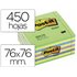 Bloc De Notas Adhesivas Quita Y Pon Post-It 76X76 Mm Cubo Color Azul Y Verde 450 Hojas