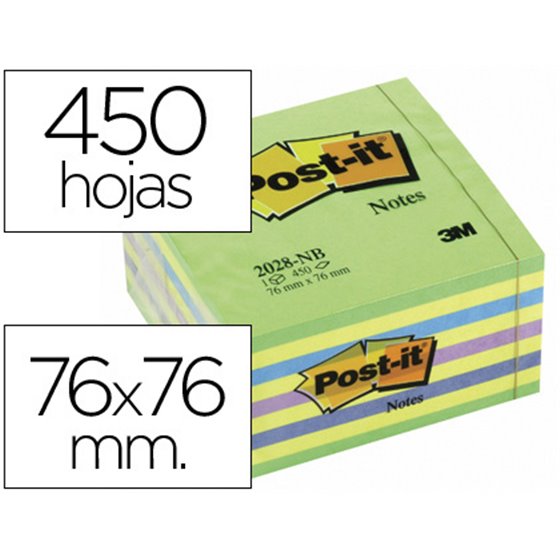 Bloc De Notas Adhesivas Quita Y Pon Post-It 76X76 Mm Cubo Color Azul Y Verde 450 Hojas