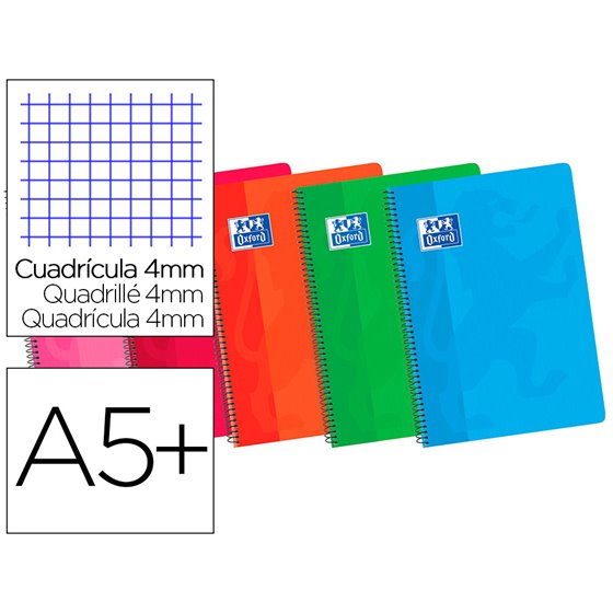 Bloc Espiral Oxford Cartoncillo Cuarto 80 Hojas Cuadros 4 Mm