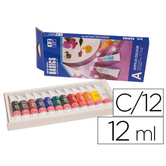 Pintura Acrilica Artist Caja Carton De 12 Colores Surtidos Tubo De 12 Ml