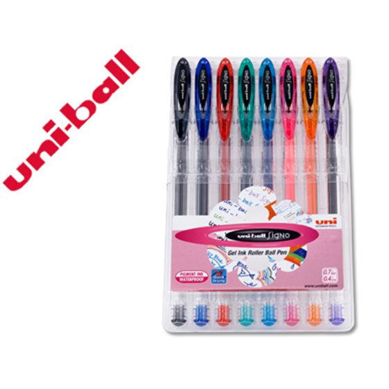 Boligrafo Uni Ball Um-120 Signo 0,7 Mm Tinta Gel Estuche De 8 Colores Basicos