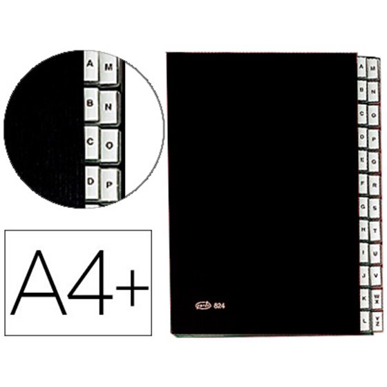 Carpeta Clasificadora Fuelle Pardo Carton Compacto Folio 24 Departamentos Visor Doble Personalizables Color Negro
