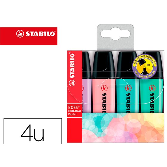 Rotulador Stabilo Boss Pastel Fluorescente 70 Estuche De 4 Unidades Colores Surtidos