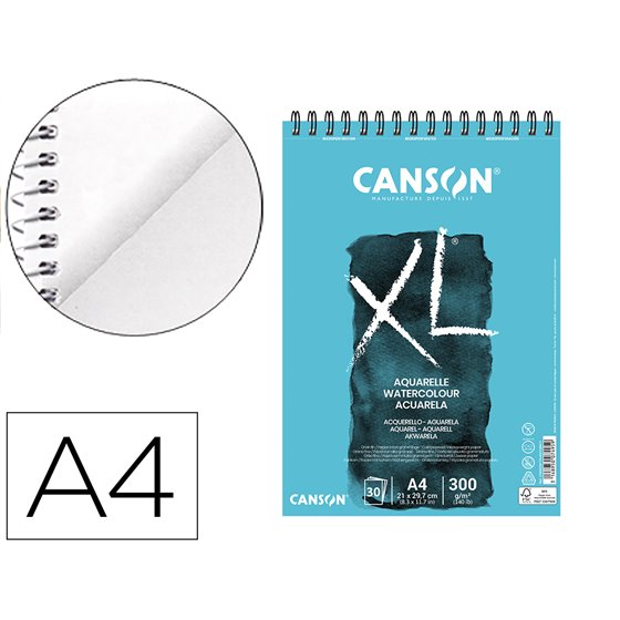 Bloc Dibujo Acuarela Canson Xl Aquarelle Grano Fino Din A4 Microperforado Espiral 21X29,7 Cm 30 Hojas 300 Gr