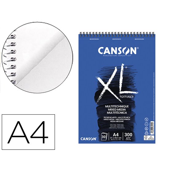 Bloc Dibujo Acuarela Canson Xl Mix Media Grano Medio Din A4 Microperforado Espiral 21X29,7 Cm 30 Hojas 300 Gr