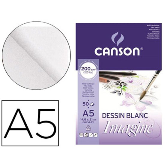 Bloc Dibujo Multitecnicas Canson Imagine Din A5 Encolado Liso 14,8X21 Cm 50 Hojas 200 Gr
