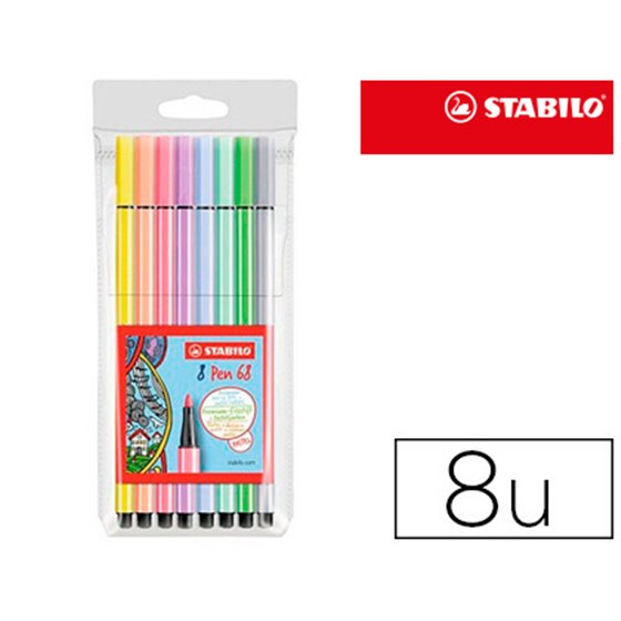 Rotulador Stabilo Acuarelable Pen 68 Estuche De 8 Colores Surtidos Pastel