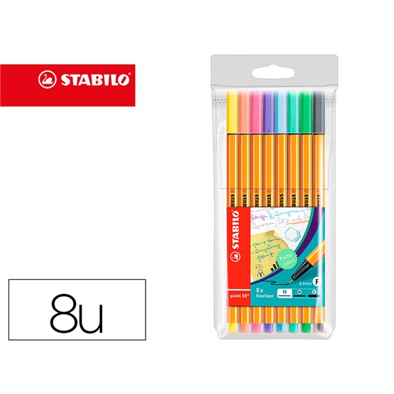Rotulador Stabilo Punta De Fibra Point 88 Estuche De 8 Colores Surtidos Pastel