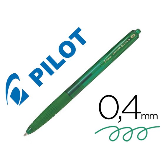 Boligrafo Pilot Super Grip G Verde Retractil Sujecion De Caucho Tinta Base De Aceite