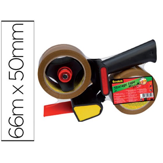 Portarrollo Scotch Para Embalaje Heavy Duty Bajo Ruido Con 2 Rollos De Cintas Marron 50Mm X 66Mt