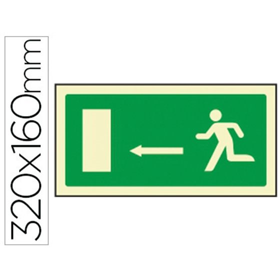Pictograma Syssa Señal De Salida Emergencia Flecha Izquierda En Pvc Fotoluminiscente 320X160 Mm