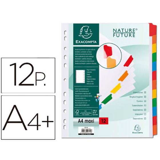 Separador Exacompta Cartulina Juego De 12 Separadores Din A4+ Multitaladro Color Blanco