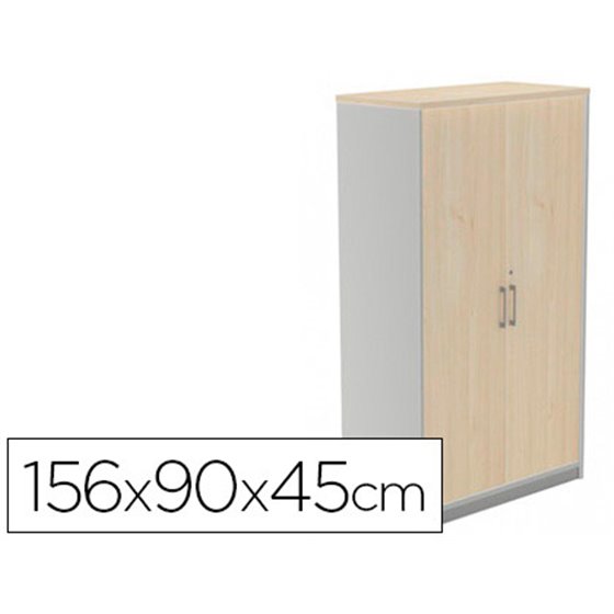 Armario Rocada Con Tres Estantes Y Dos Puertas Enteras Serie Store 156X90X45 Cm Acabado Ab01 Aluminio/Haya