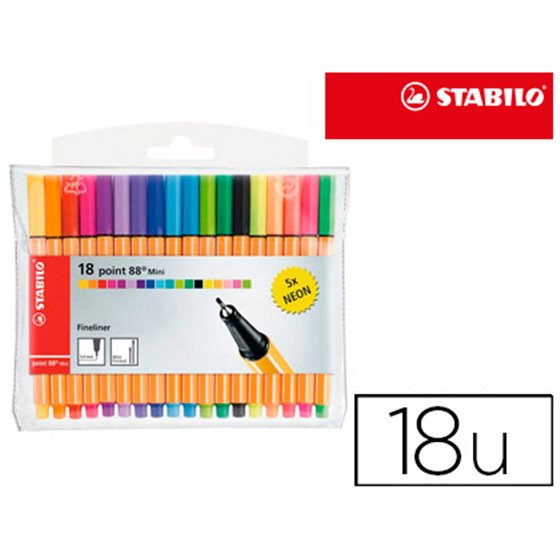 Rotulador Stabilo Punta De Fibra Point 88 Mini Estuche De 18 Unidades Colores Surtidos