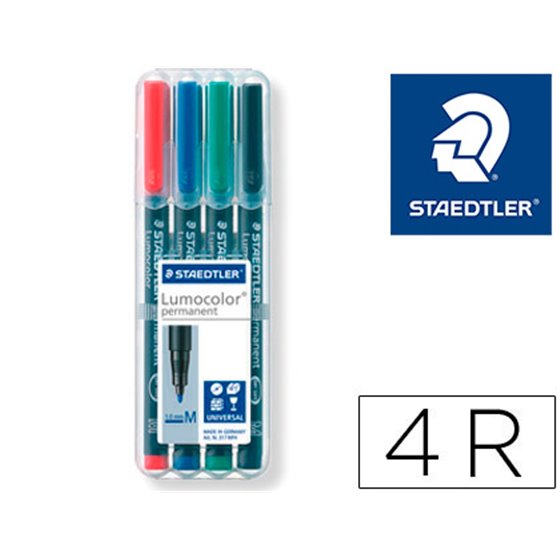 Rotulador Staedtler Lumocolor Retroproyeccion Punta De Fibra Permanente 317 Wp Estuche 4 Colores Punta Media