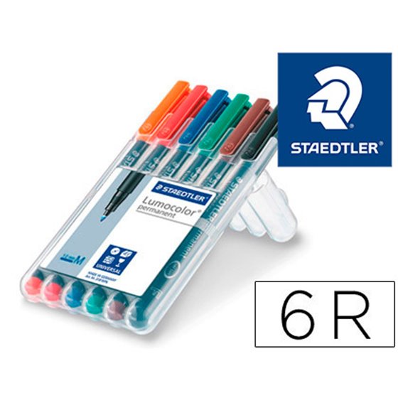 Rotulador Staedtler Lumocolor Retroproyeccion Punta De Fibra Permanente 317 Wp Estuche 6 Colores Punta Media