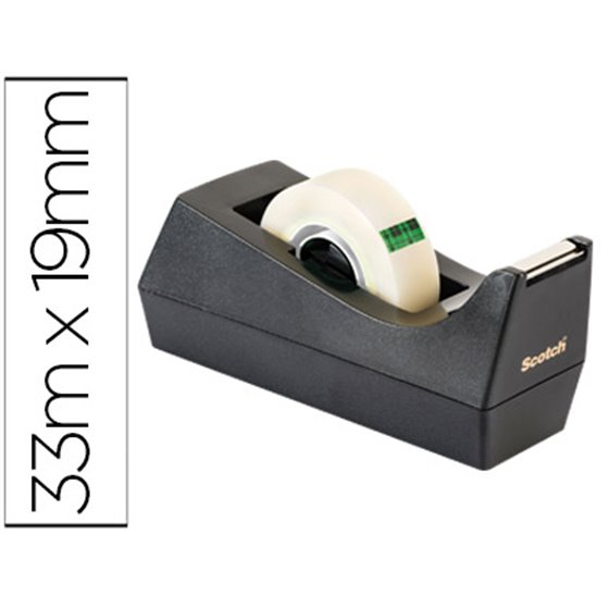 Portarrollo Sobremesa Scotch C38 Color Negro Incluye 3 Cintas Scotch Magic 33 Mt X 19 Mm