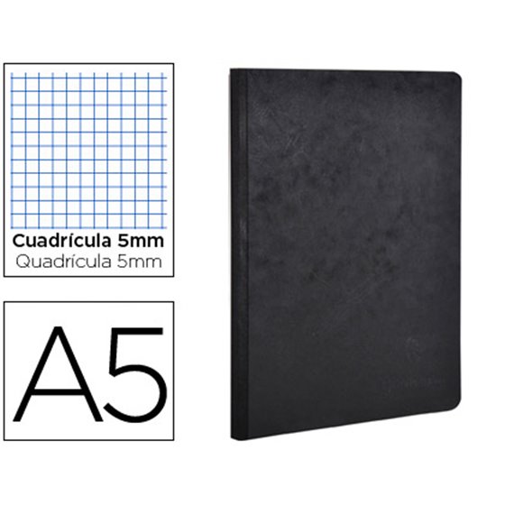 Libreta Age-Bag Tapa Cartulina Lomo Cosido Cuadro 5 Mm 96 Hojas Color Negro 148X210 Mm