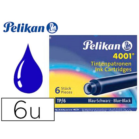Tinta Estilografica Pelikan Tp6 Azul / Negro Caja De 6 Cartuchos
