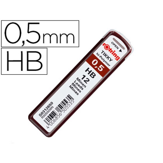 Minas Rotring Grafito 0,5 Mm Hb Estuche De 12 Minas