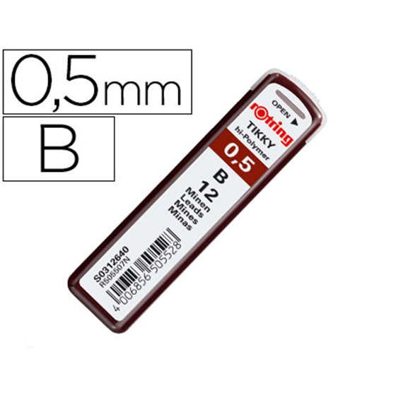 Minas Rotring Grafito 0,5 Mm B Estuche De 12 Minas