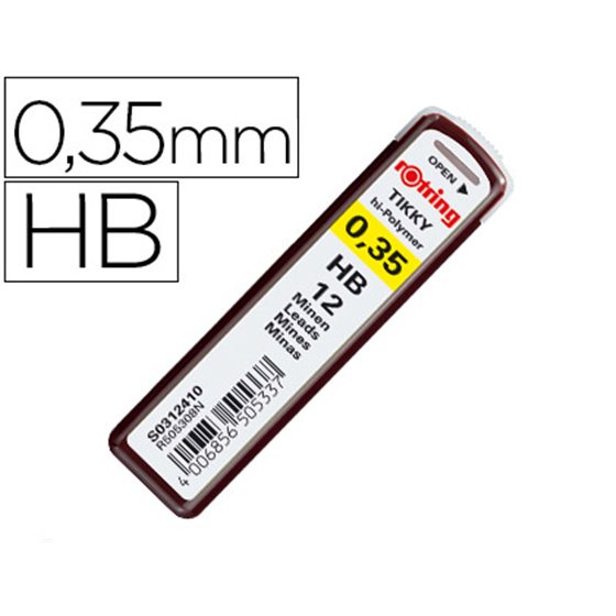 Minas Rotring Grafito 0,35 Mm Hb Estuche De 12 Minas