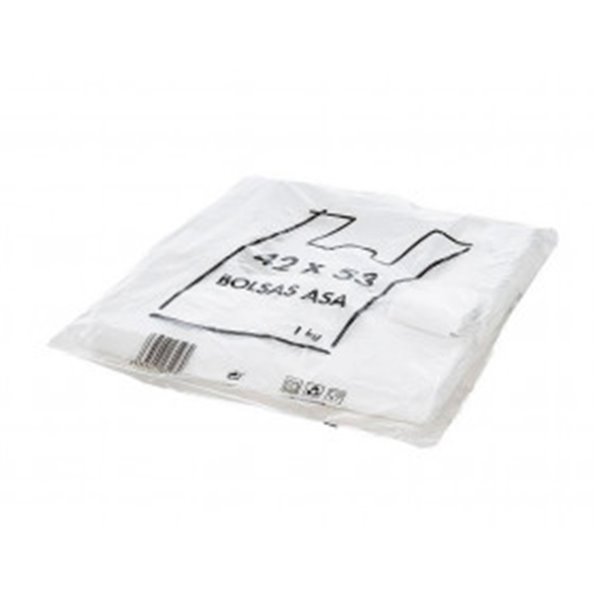 Bolsa Camiseta Reciclada 70% Blanca 50 Mc 42X53 Cm Apta Legislacion De Bolsas 2021